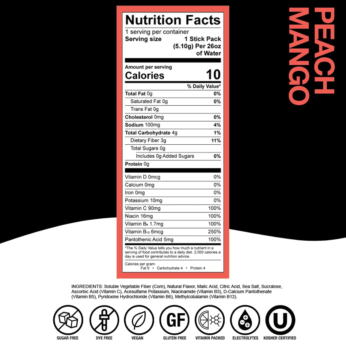 Devotion Nutrition HydroFLEX Sugar-Free Water Flavoring Packets, Peach Mango, 12-Pack, 2.16 Ounce, Gluten-Free, Dye-Free