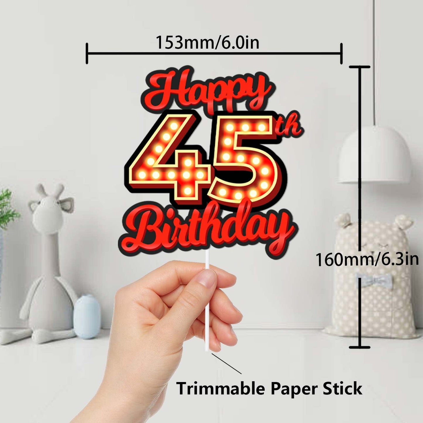 Happy 45Th Birthday Cake Topper Fluorescent Flashing Night Out Hen Movie Nightclub Theme Decor Supplies Woman Man Happy Birthday