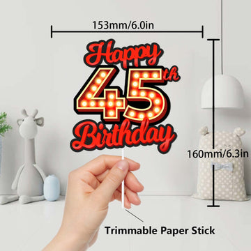 Happy 45Th Birthday Cake Topper Fluorescent Flashing Night Out Hen Movie Nightclub Theme Decor Supplies Woman Man Happy Birthday