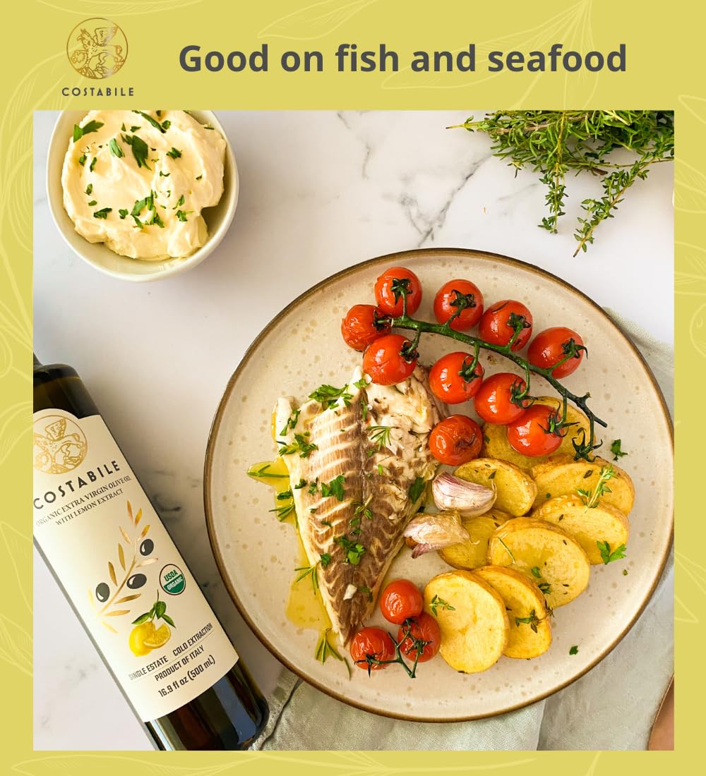 Costabile Extra Virgin Olive Oil with Lemon Infusion, 8.45 Fl Oz, Organic, Ideal for Dressings and Cooking