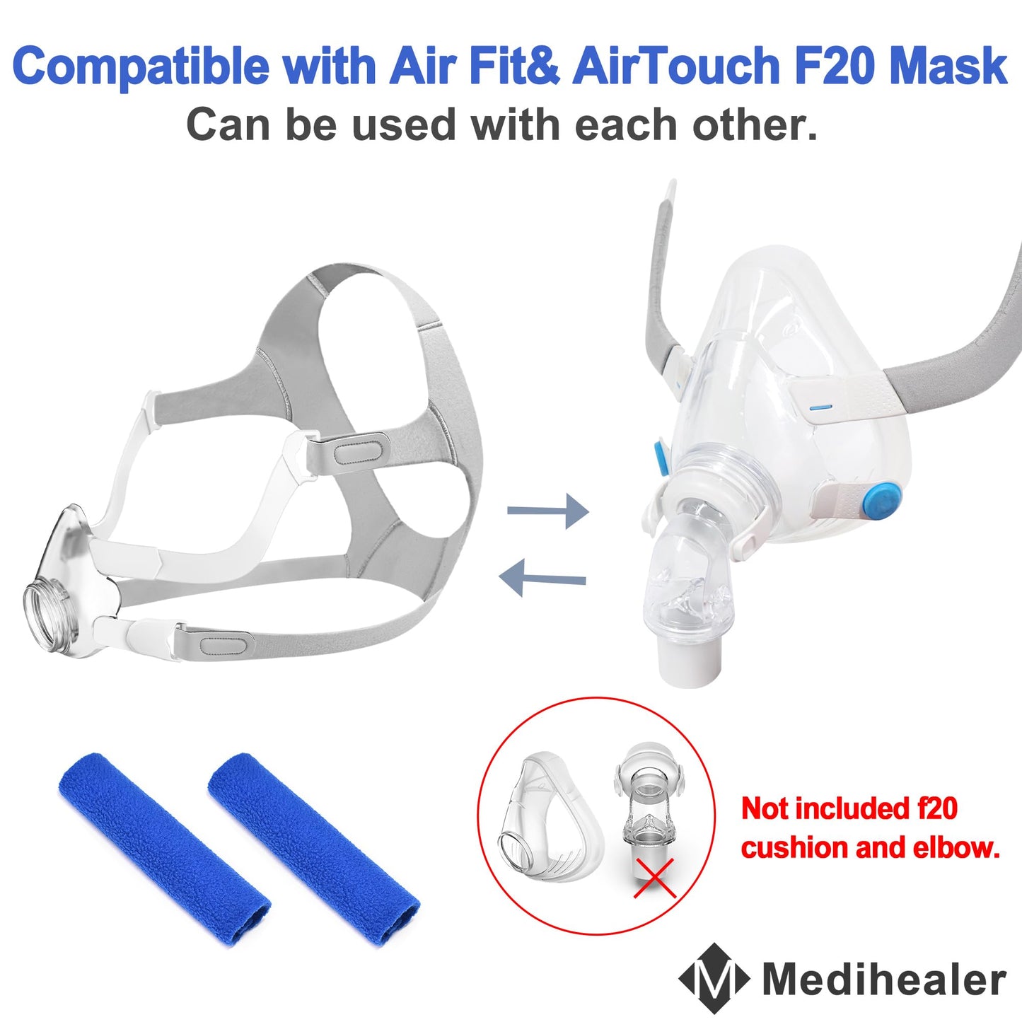 Replacement Frame Kit For Airfit F20, Include 1Pcs Frame & 1Pcs Headgear & 1Pair Clips & 2Pcs Strap Covers(No Elbow), Great Valu