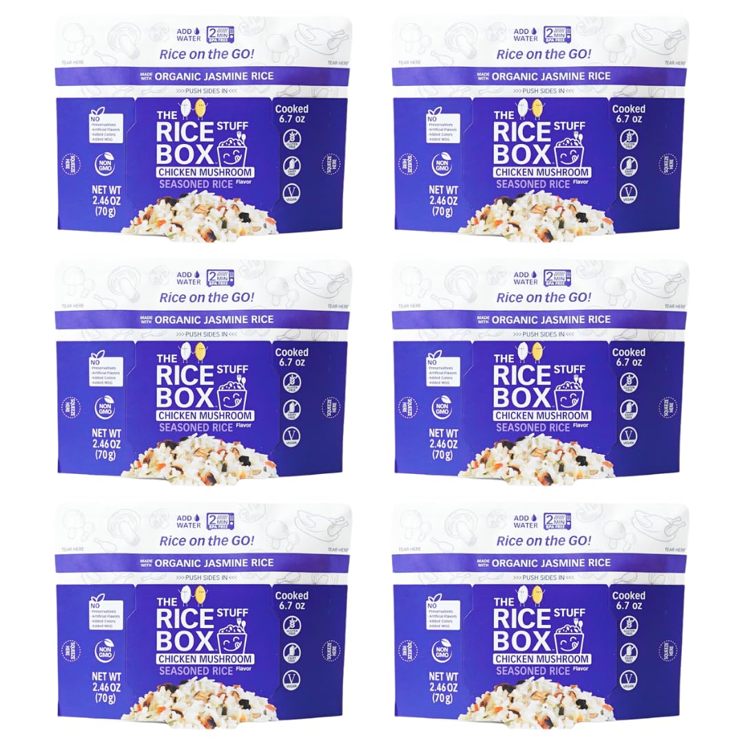 The Rice Stuff Box - Chicken Mushroom Instant Rice Meals, 6-Pack, Organic Jasmine Rice, NON-GMO, Gluten-Free, Vegan, Dairy-Free 