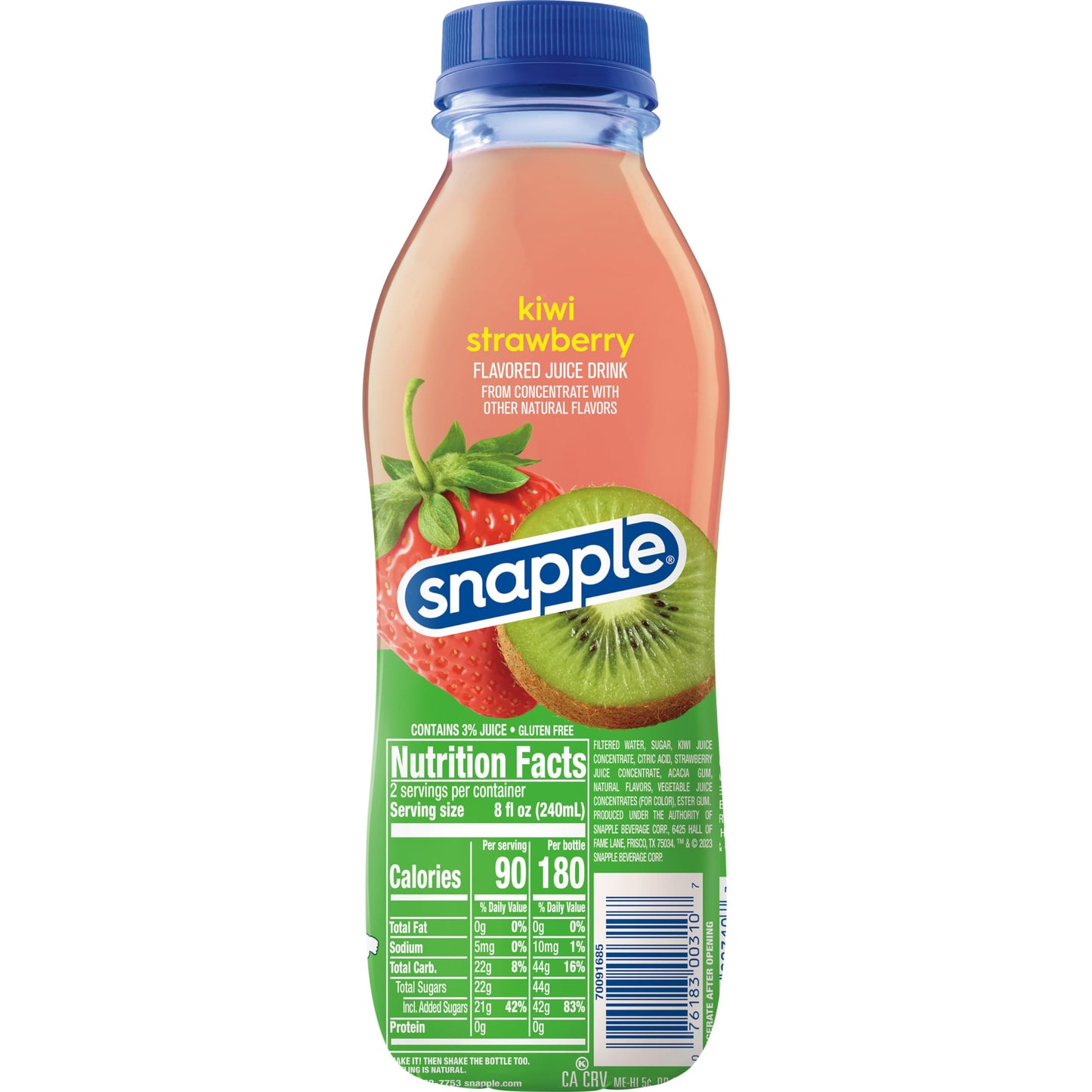 Snapple Kiwi Strawberry Juice Drink, 16 Fl Oz Recycled Plastic Bottle, Pack Of 12, All Natural, No Artificial Flavors Or Sweeten