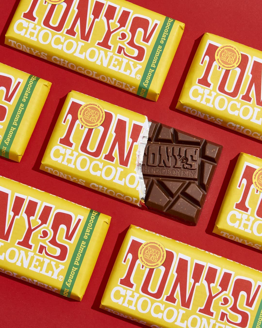 Tonys Chocolonely Belgian Milk Chocolate Honey Almond Nougat Candy Bar for Snacks, Chocolate Bar for Party Favors, Gifts, or Gif