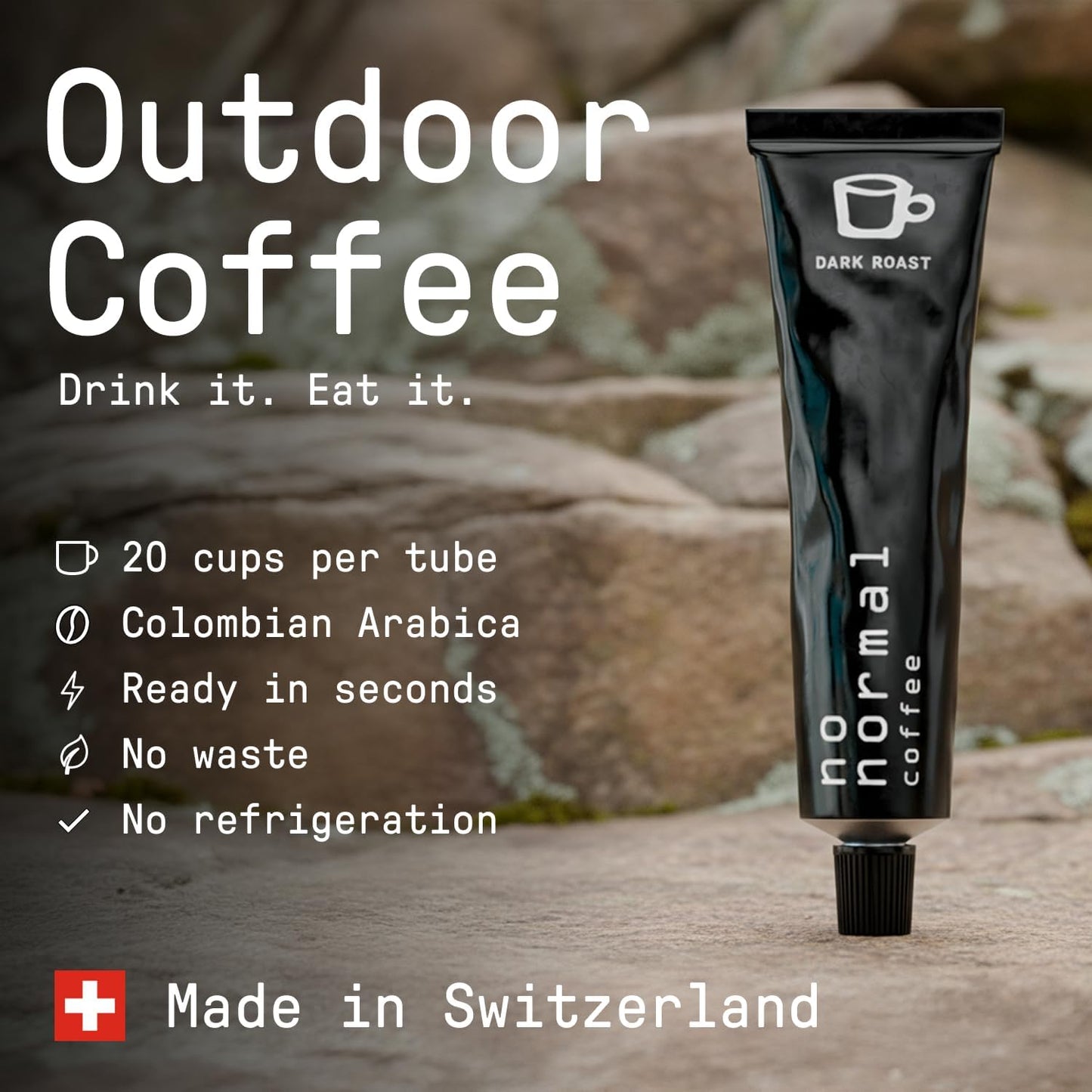 No Normal Dark Roast  Instant Coffee Paste (20 Cups) - The Outdoor Coffee - Swiss-Made  Fairtrade Arabica Beans  Liquid Concentrate Alternative- Uncomplicated  Zero Waste On-the-Go Tube
