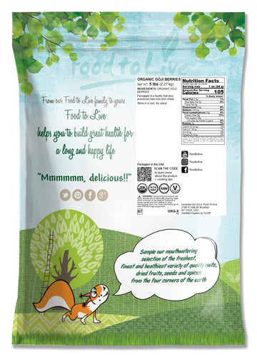 Food To Live Organic Goji Berries, 5 Pounds – Non-Gmo, Sun-Dried, Large And Juicy, Unsweetened, Sirtfood, Vegan, Bulk. High In Iron, Vitamins A, And C. Fruit Snack. Perfect For Baked Goods, Oatmeal.