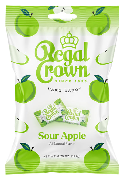 Regal Crown Sour Apple, 6.25 Ounce Bag (Pack of 1), Individually Wrapped Hard Sour Candy, The Hampton Candy Company