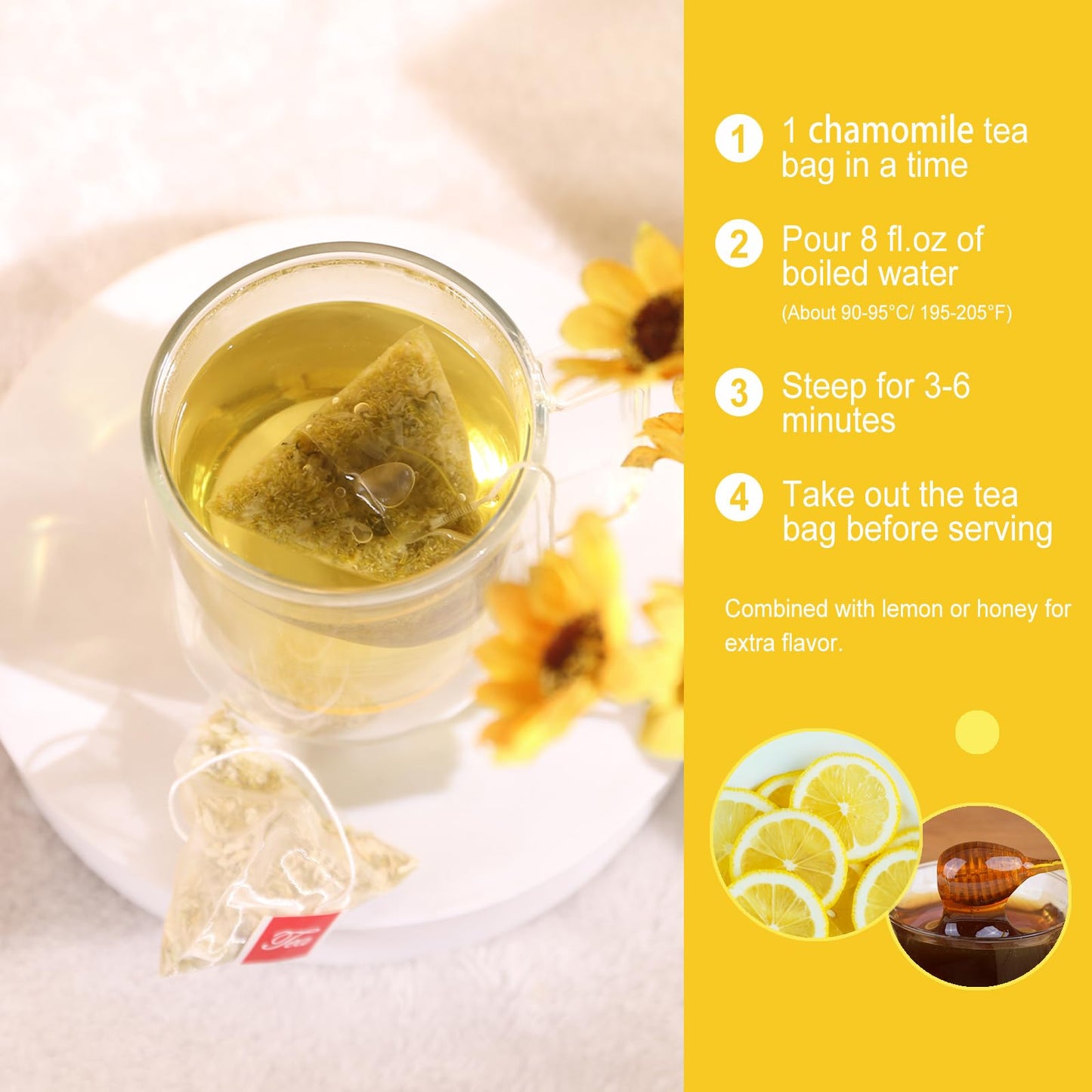 FullChea Chamomile Tea Bags - 50 Count, Caffeine-Free Herbal Tea for Relaxation, Non-GMO, Supports Digestion and Immune System