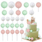 Gyufise 30Pcs Ball Cake Topper Mini Balloons Decorations for Wedding and Birthday, Foam Balls, White Green Pink