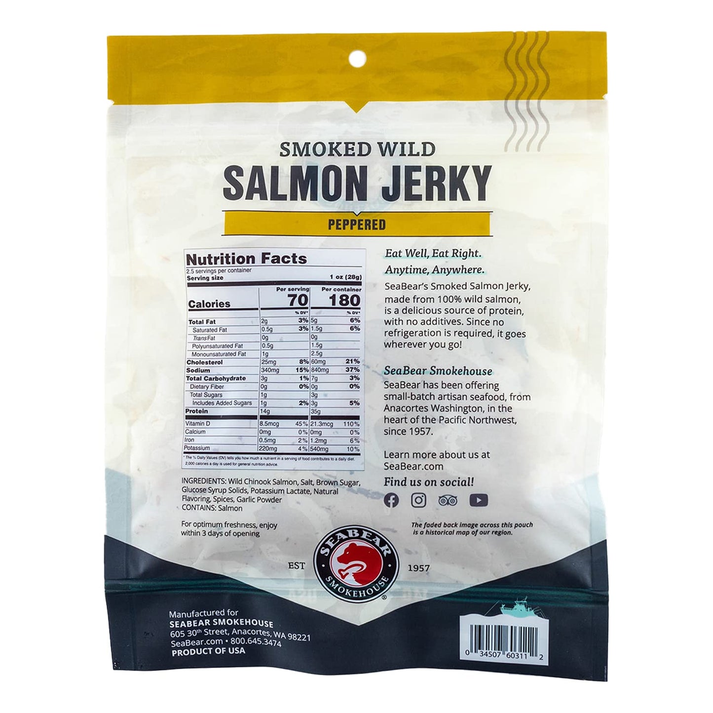 SeaBear Smoked Salmon Jerky 2-Pack, Wild Caught Alaskan Salmon, High-Protein Snack, 2.5 oz Bags