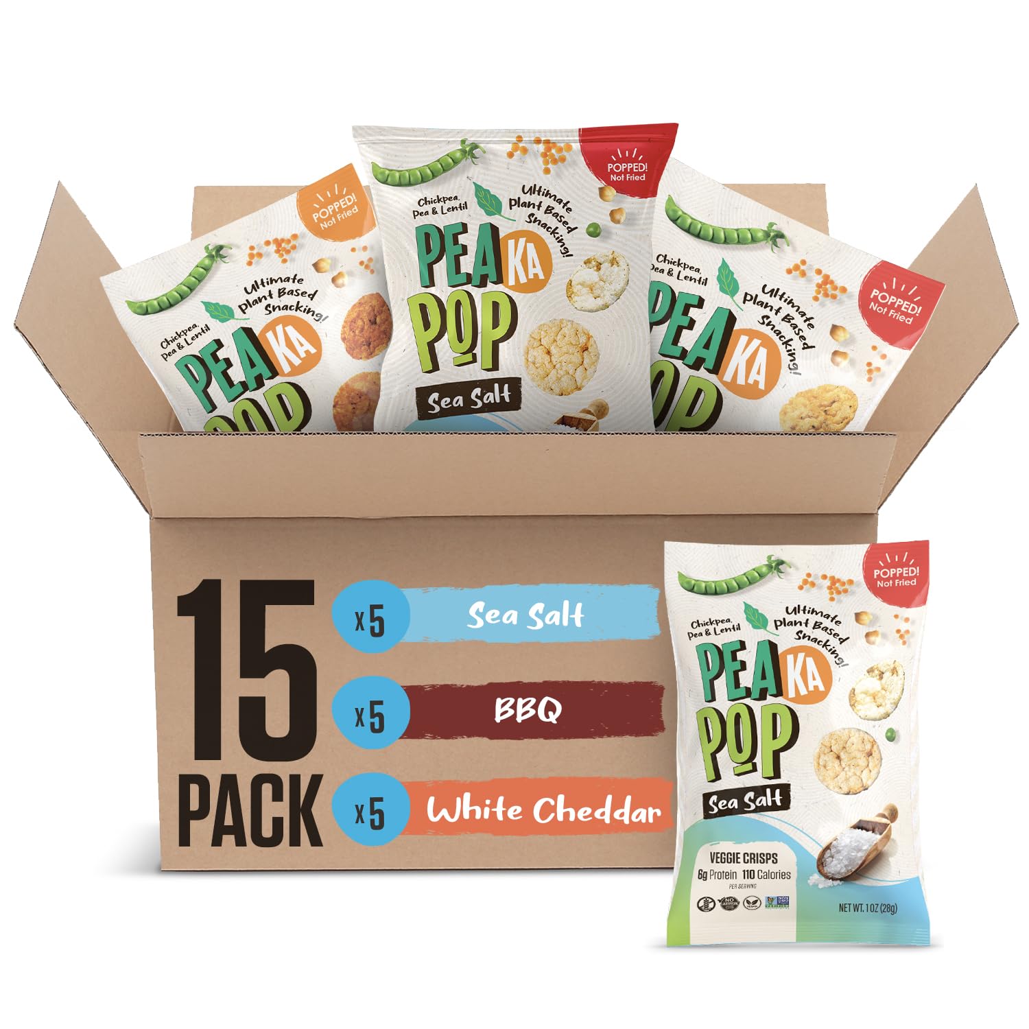 Peakapop Veggie Chips - Plant-Based, Healthy Veggie Crisps With Pea, Lentil & Chickpea Protein - Gluten-Free, Popped Chips - Sna
