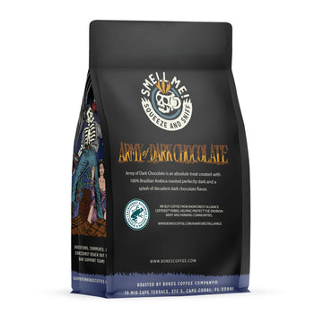 Bones Coffee Company Army Of Dark Chocolate Ground Coffee Beans, Dark Chocolate Flavor Low Acid Flavored Coffee, Made With Arabi