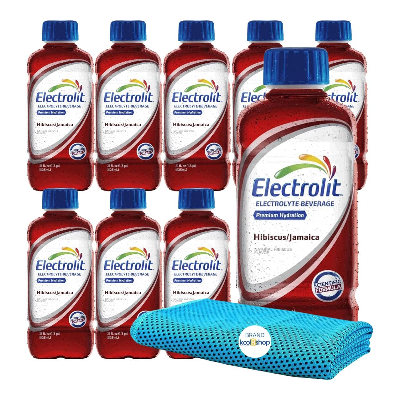 Electrolit Hibiscus-Jamaica Hydration Drink with Electrolytes 21 fl oz Plastic Bottles 9 Pack + 1 Microfiber Cooling Towel by KO