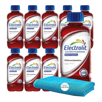 Electrolit Hibiscus-Jamaica Hydration Drink with Electrolytes 21 fl oz Plastic Bottles 9 Pack + 1 Microfiber Cooling Towel by KO
