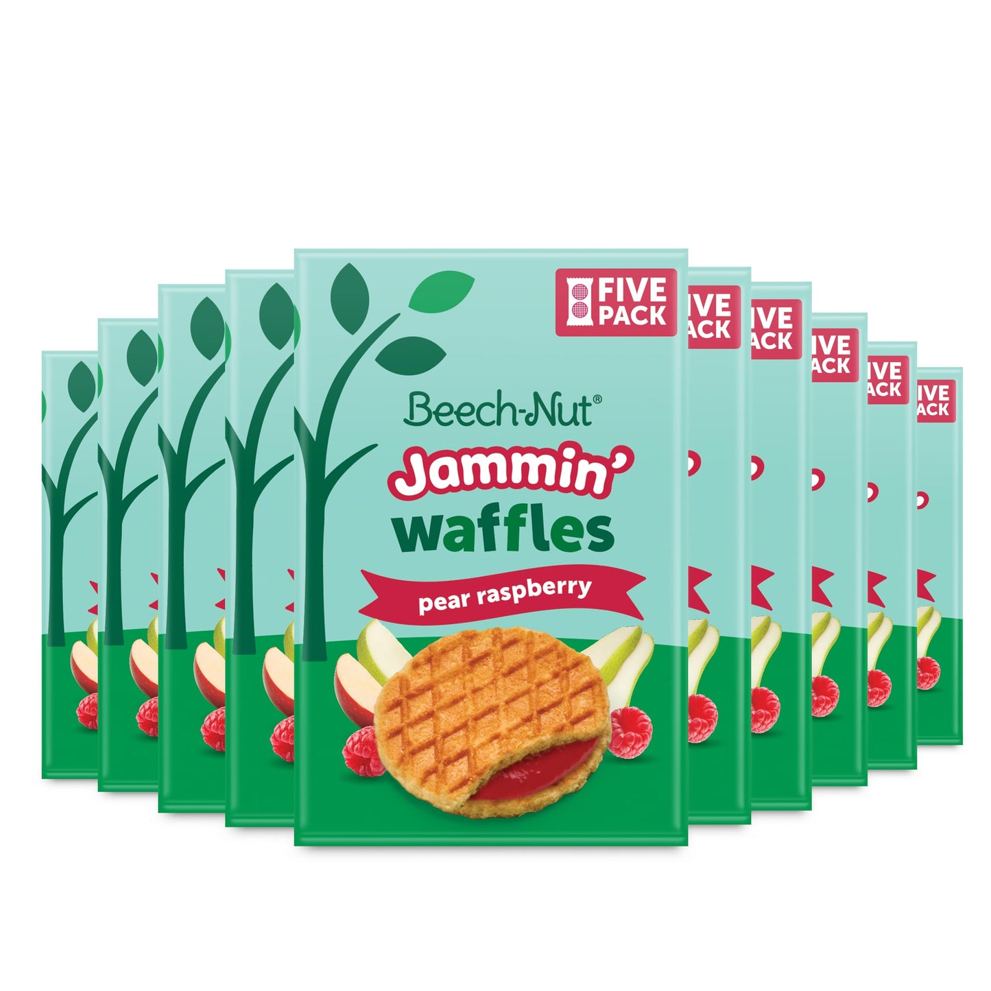 Beech-Nut Toddler Snacks Jammin Waffles With Fruit Filling For Babies & Toddlers, Pear Raspberry, 10 Boxes (50 Individually Wrapped Packs)