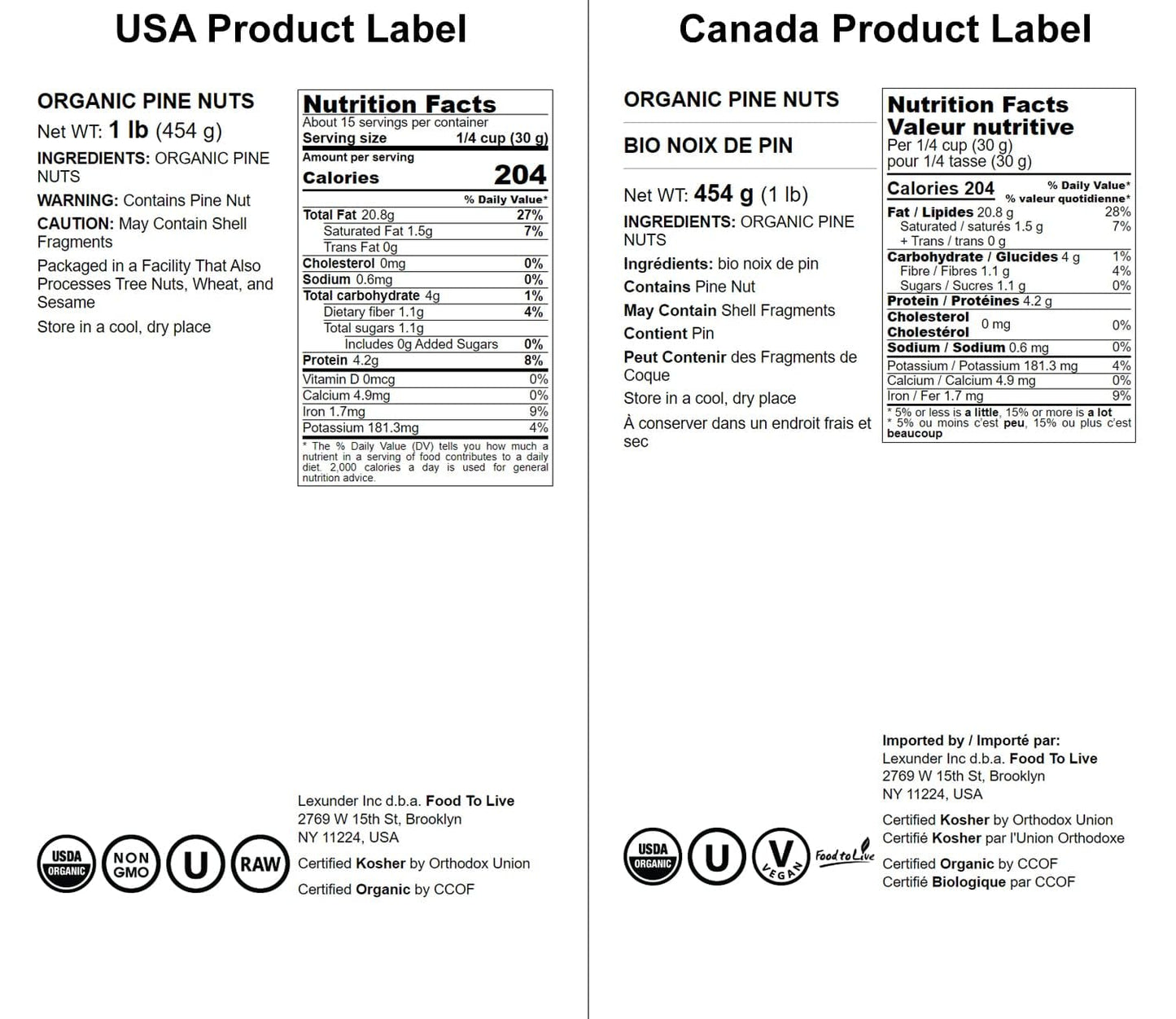 Food To Live Organic Pine Nuts, 1 Pound – Non-Gmo, Whole Raw Pignolias, Unsalted, No Shell, Vegan, Kosher, Bulk Snack. Rich In Vitamin E, Protein. Great For Pesto, Salads, Homemade Desserts