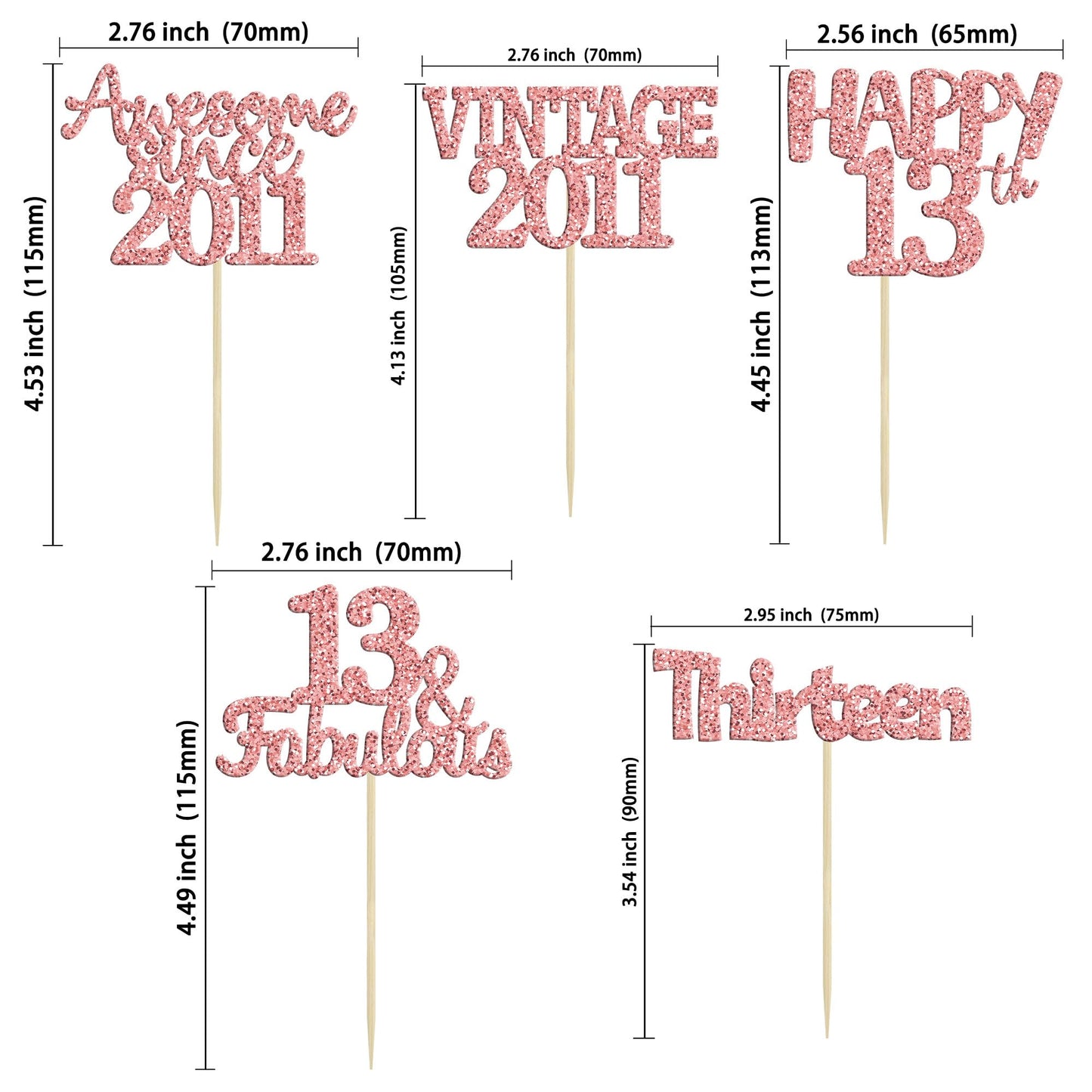 Gyufise Cupcake Toppers 30Pcs Rose Gold Glitter 13th Birthday Wedding Anniversary Decorations Model ZN0331-13