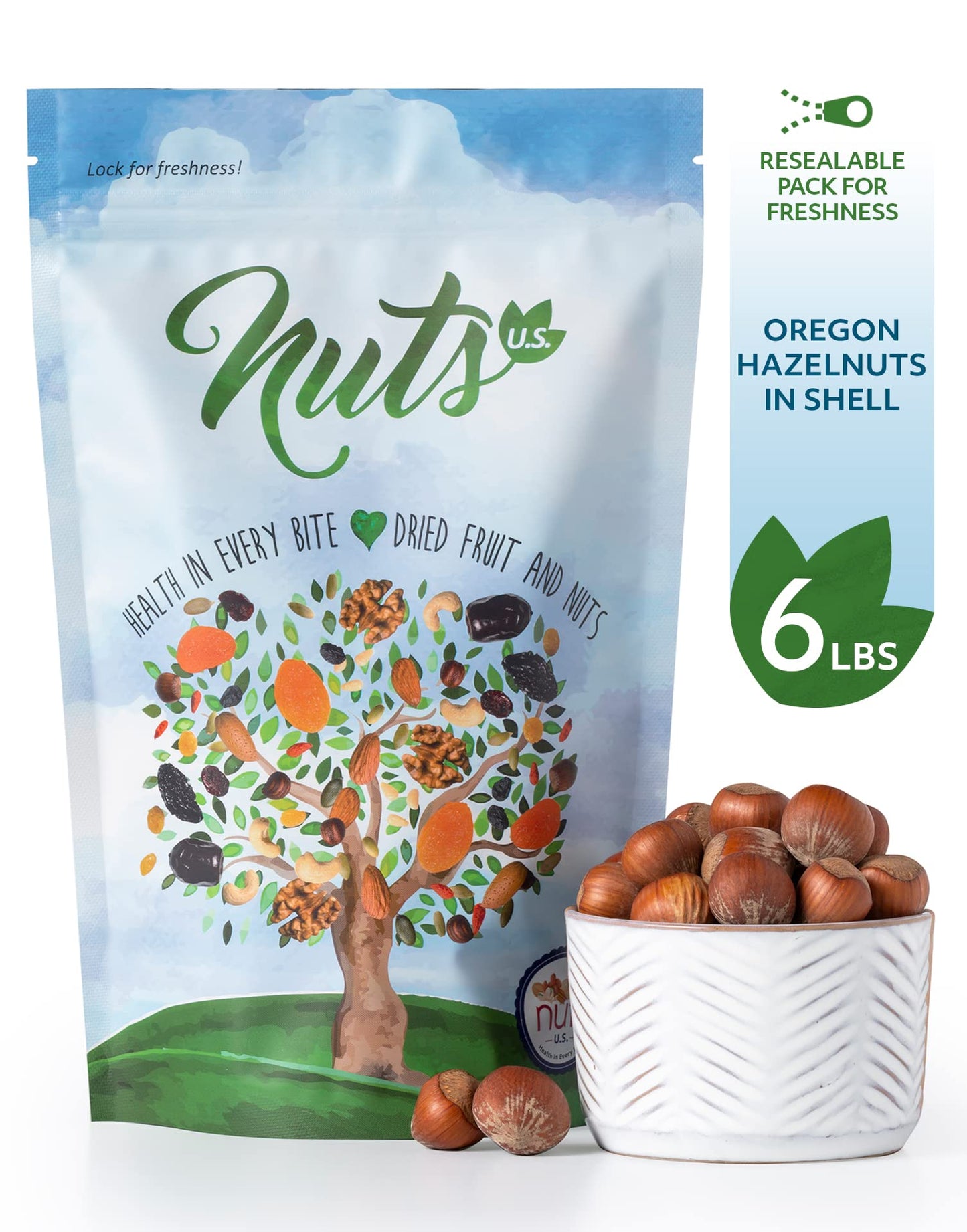 NUTS U.S. Oregon Hazelnuts In Shell - Whole, Raw, Unsalted - 6 Pound Resealable Bag