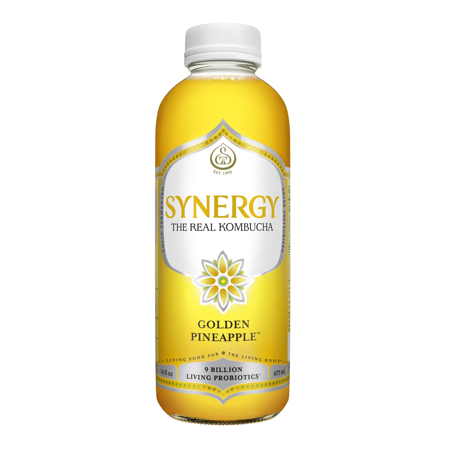 SYNERGY The Real Kombucha - Golden Pineapple - 16 fl oz Bottle - Raw Probiotic Drink for Gut Health and Immune Support