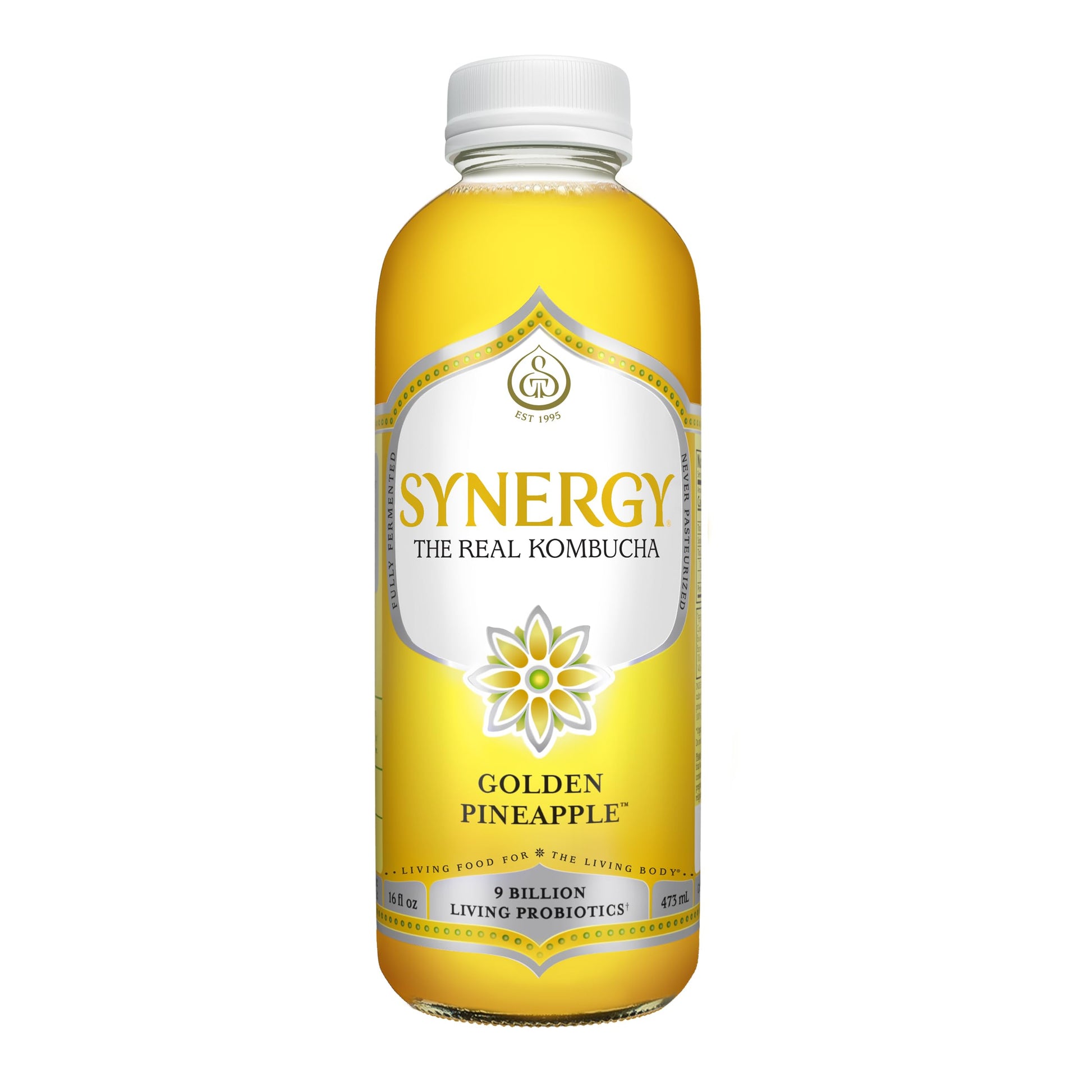SYNERGY The Real Kombucha - Golden Pineapple - 16 fl oz Bottle - Raw Probiotic Drink for Gut Health and Immune Support