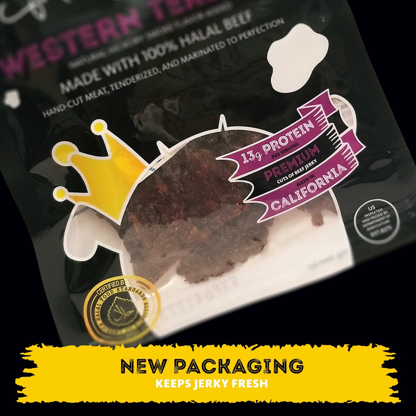 Supreme Beef Jerky, Halal Beef Jerky, Zabiha Halal Certified Beef, Handcrafted Gourmet Meat Snacks, 2.5 Oz Western Teriyaki, B2G