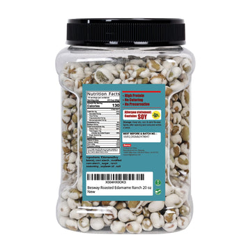 Besway Ranch Flavor Dry Roasted Edamame 20 Oz, High Protein Crunchy Snack, Non-Gmo, Vegan, Gluten-Free, Transparent Plastic Jar