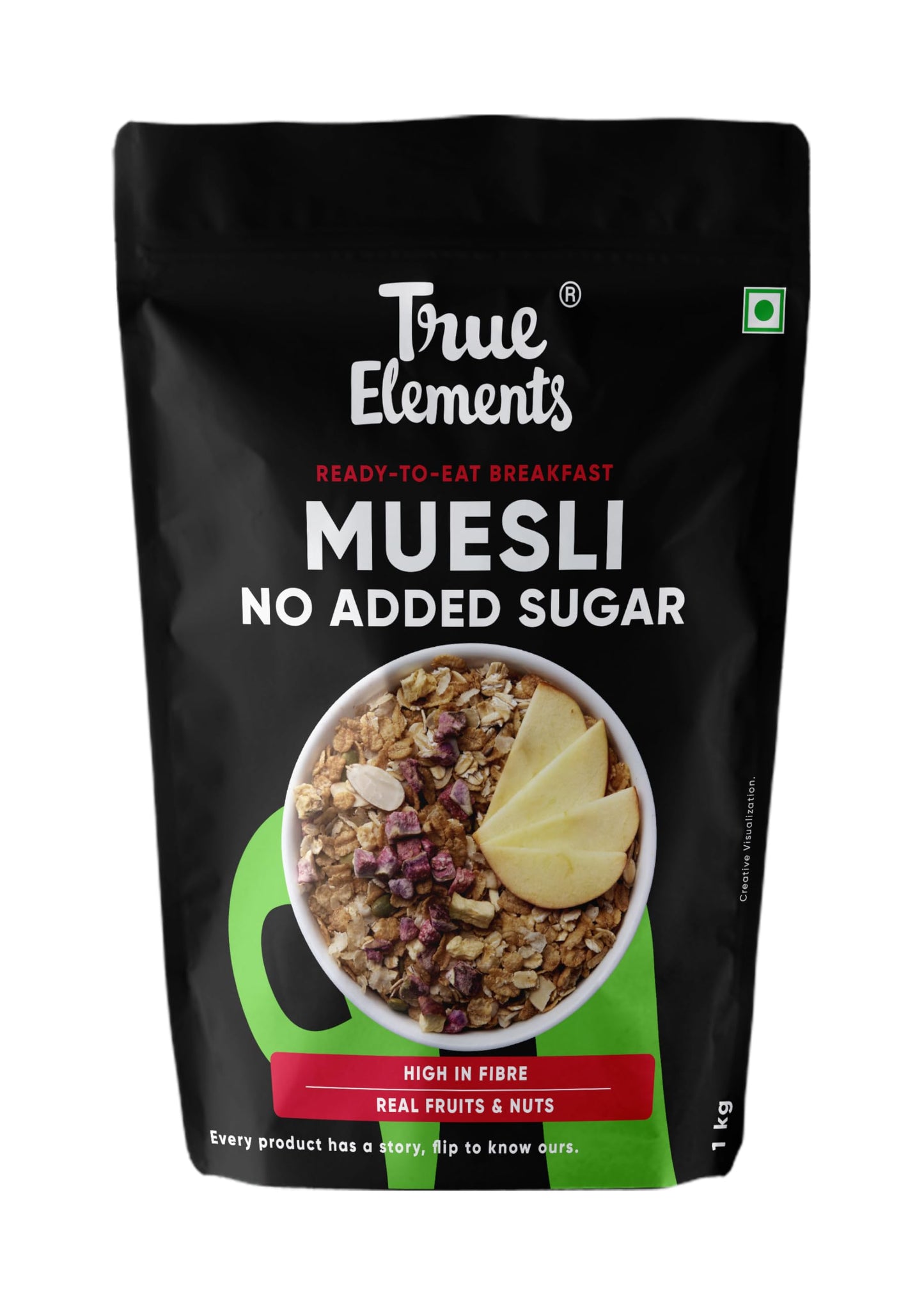 True Elements Muesli Sugar Free 1Kg - Packed With 13.5G Plant Protein | Breakfast Cereal | No Added Sugar