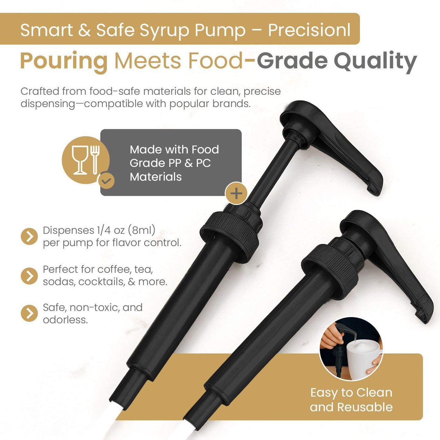 VIGOR PATH Black Coffee Syrup Pump - Fits 25.4 oz Bottles - Pack of 4