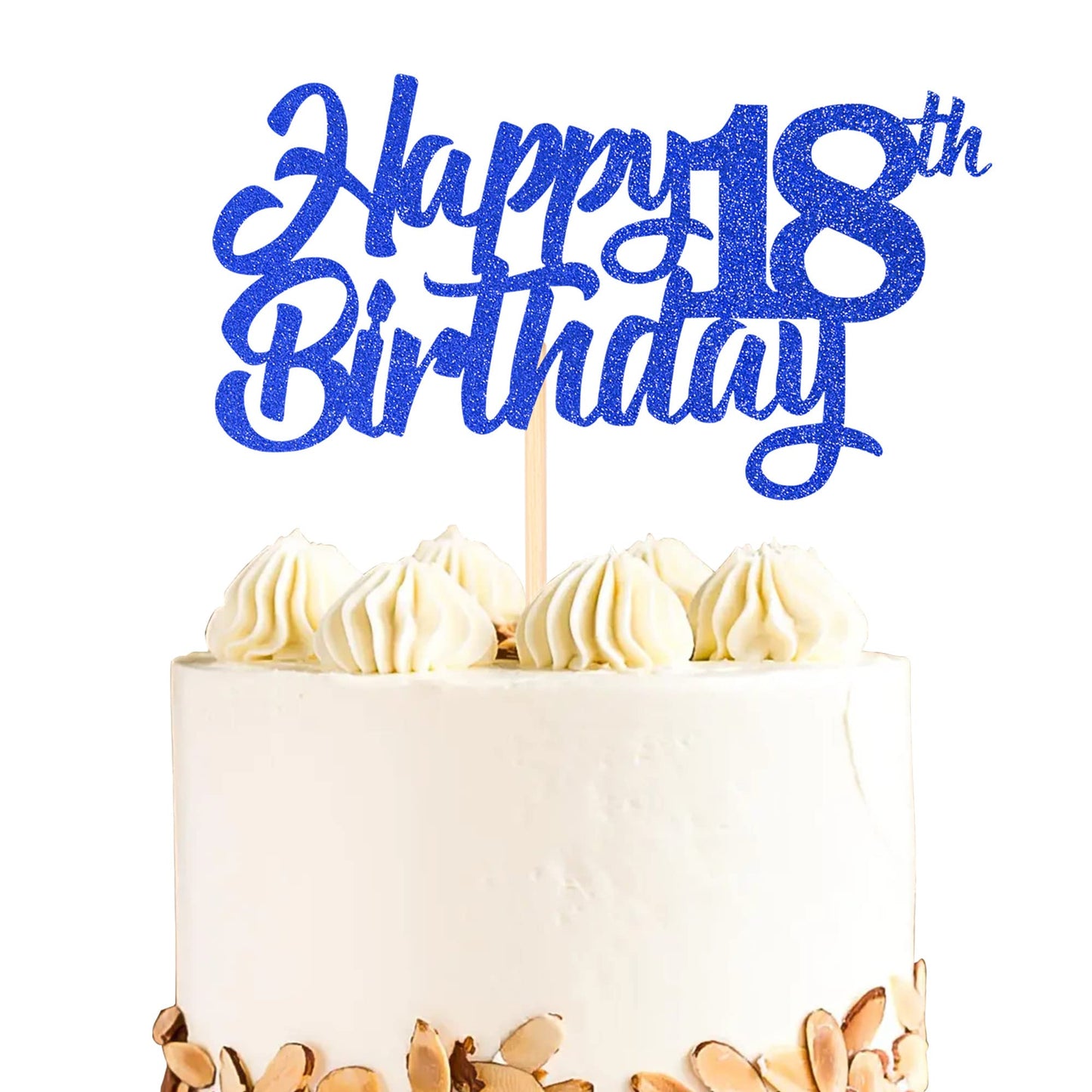 YCTHUNFISH 18th Birthday Cake Topper Glitter Paper Small Blue Eighteen Years Old Decoration