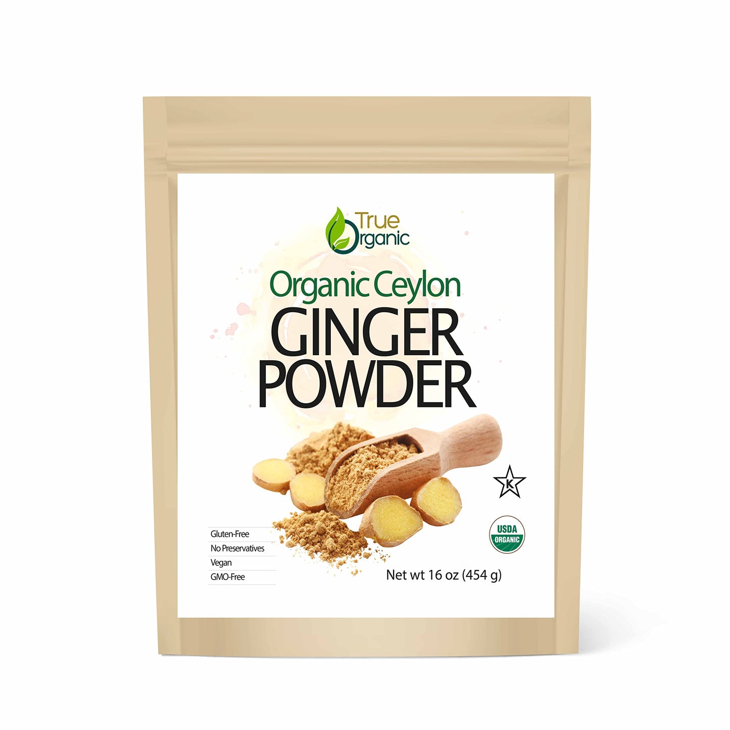 True Organic Ceylon Ginger Powder 1 Pound Bulk Bag Certified Organic Usda & Kosher Certified Non-Gmo Organic Ginger Powder Groun