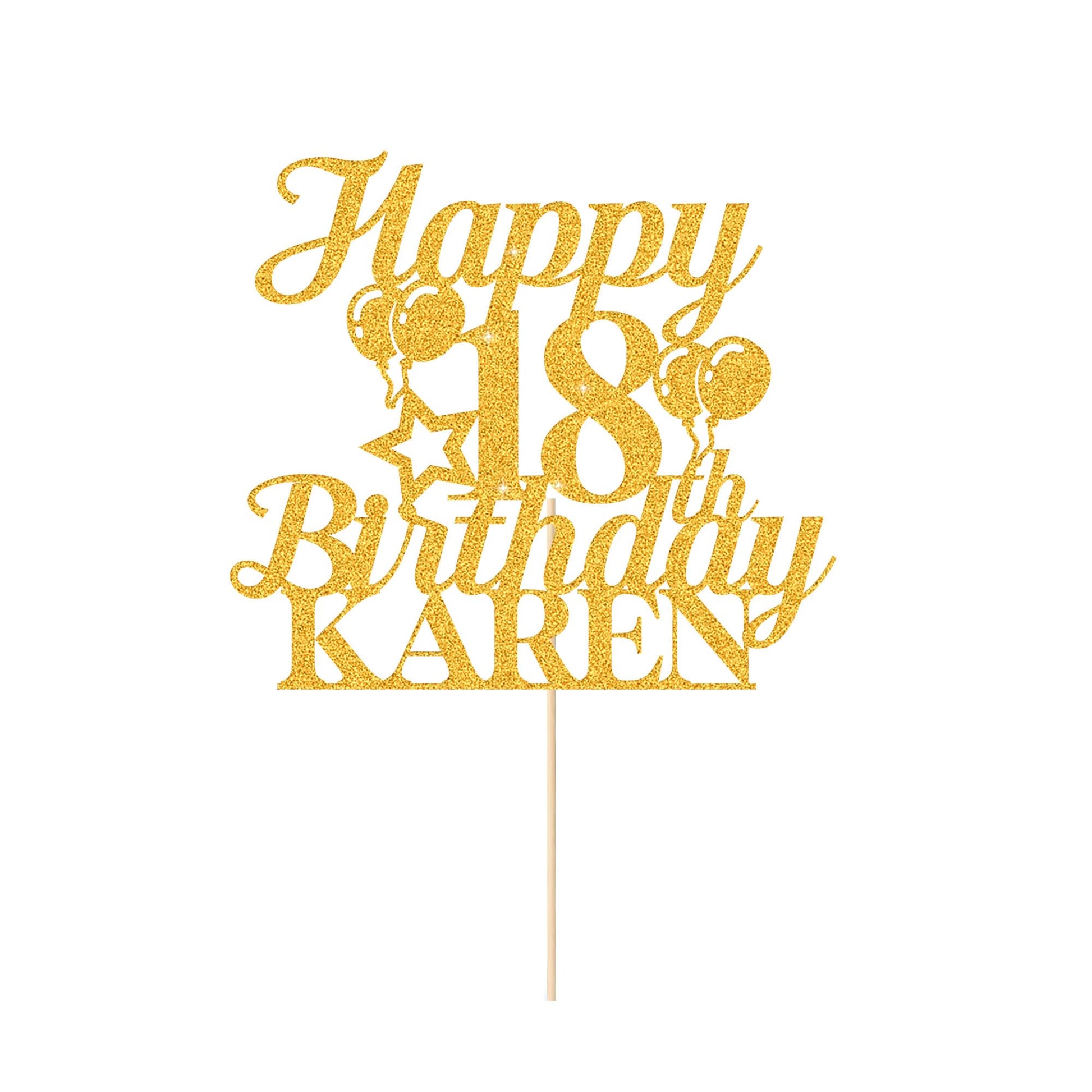 EDSG Happy Birthday Cake Topper Personalized Double-Sided Glitter Custom Gifts Any Age & Name Gold