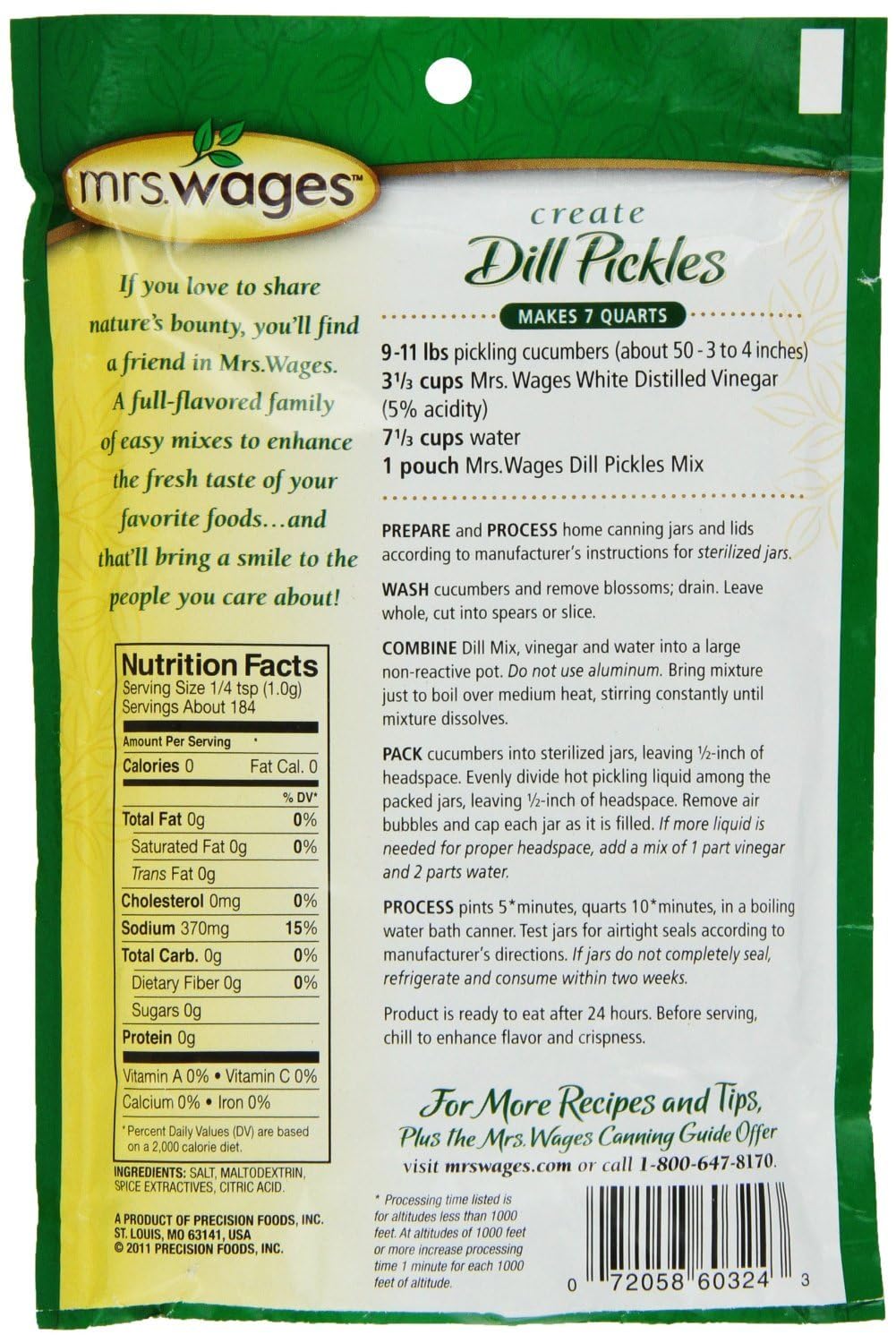 Mrs. Wages Quick Process Dill Pickle Canning Mix, 6.5 Ounce (Value Case Of 12)