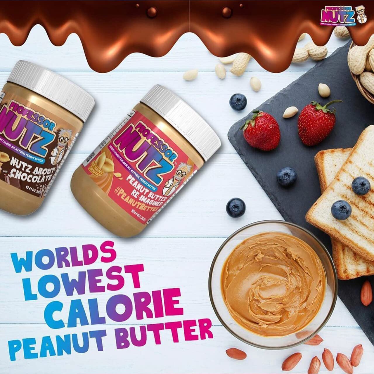 Professor Nutz Organic Peanut Butter- Low Calorie, Nut Butter, Natural Peanut Butter, Natural Fiber, Healthy Peanuts, Great Source Of Protein, 30 Essential Vitamins - 12.41 Oz, 2 Pack Original (Chocolate, Pack Of 2)