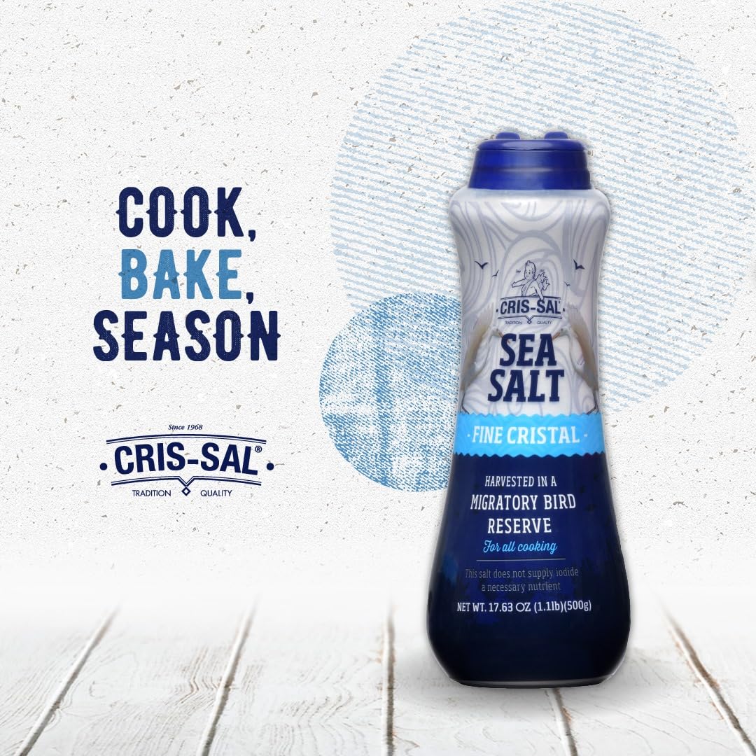 CRIS-SAL Gourmet Sea Salt, Full Flavor Natural Grain, 17.63 Oz, Clear White/Blue
