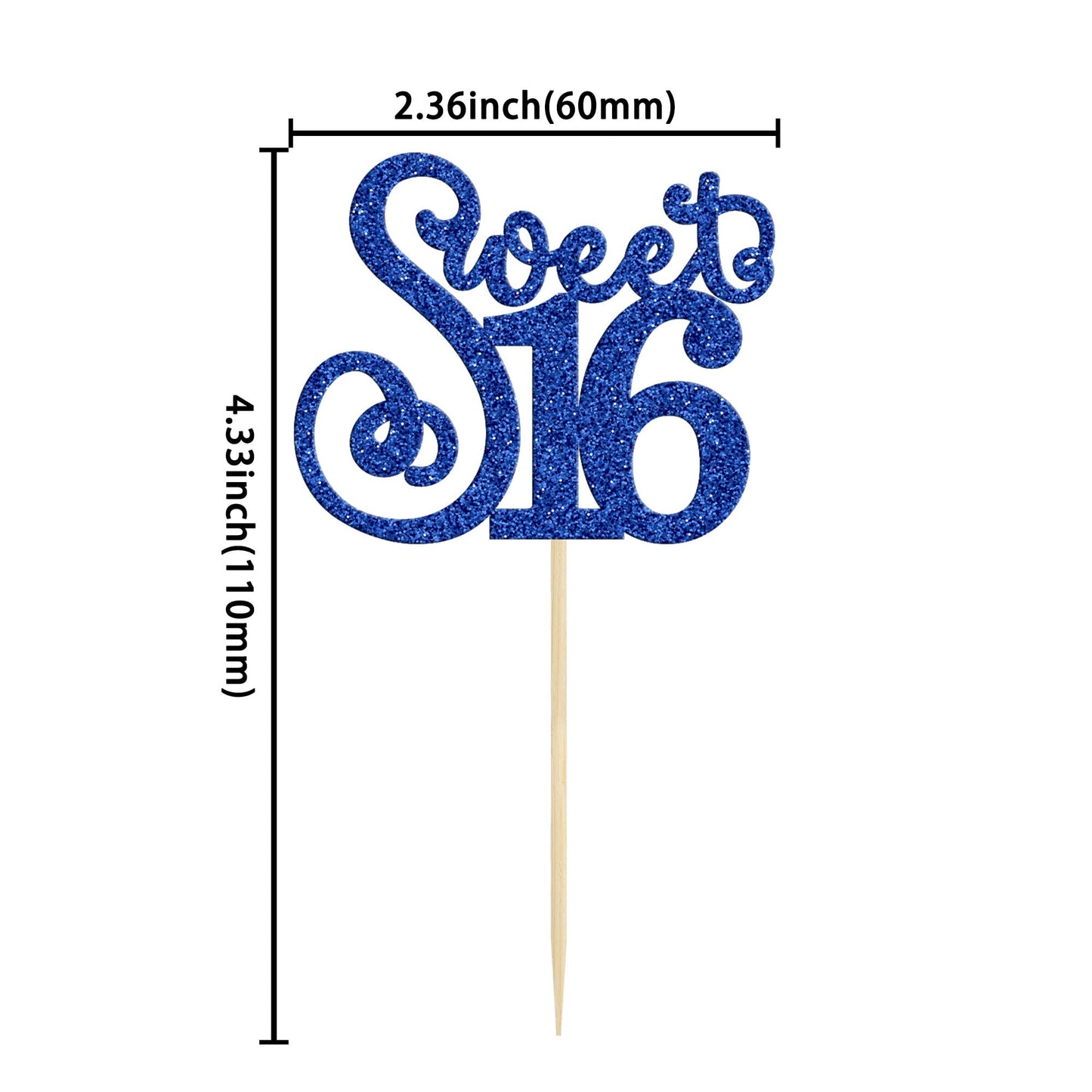 Gyufise 24 Pack Cupcake Toppers Glitter Happy Sweet 16 Decorations, Blue, Model ZN0475-4-DBL
