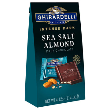 Ghirardelli Intense Dark Chocolate Squares, Sea Salt Almond, 4.12 Oz Bag, Pack of 6
