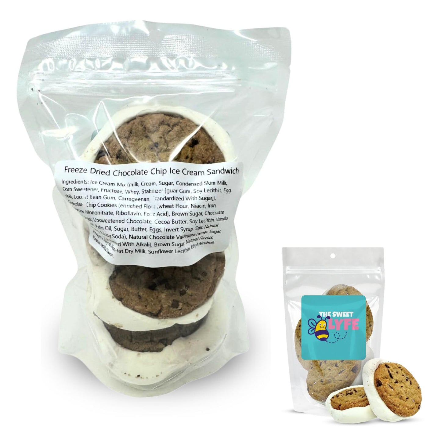 Freeze Dried Chocolate Chip Ice Cream Sandwich. Includes One-3Pcs Freeze Dried Ice Cream Sandwich By The Sweet Lyfe. Delicious I