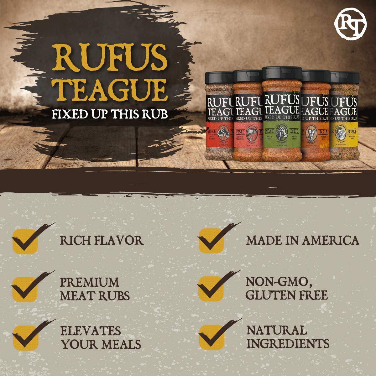 Rufus Teague Bbq Seasoning Gift Set, Big Box O' Rub Bbq Dry Rub For Smoking And Grilling Meat, 5 Flavor Spice Set, Bbq Gifts For Men Who Like Grilling