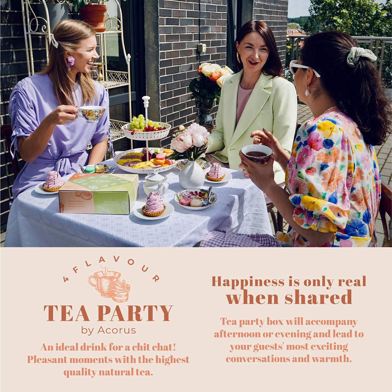 Acorus Tea Party With 4 Different Flavors | Tea Set | 40 Count Natural Rooibos, Black Tea, Green Tea Packs With Beautiful Gift B