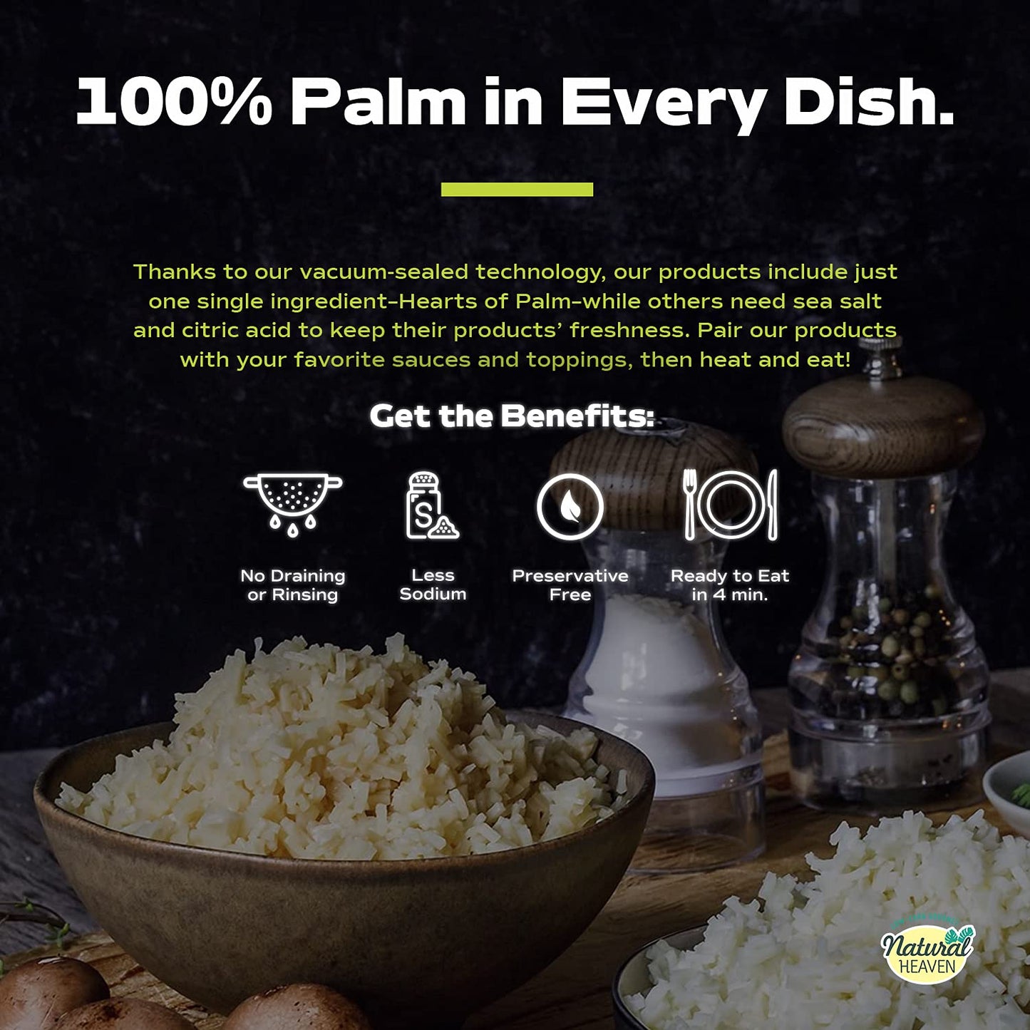 Natural Heaven Hearts Of Palm Rice Variety Pack - Low-Carb And Low-Calorie Brown Rice & White Rice, Keto, Paleo, Plant-Based Hea