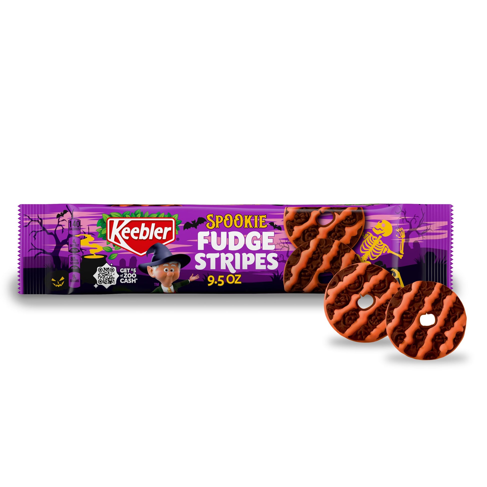 Keebler Spookie Fudge Stripes, Chocolatey Vanilla-Flavored Cookies with Orange Stripes, 9.5 oz Pack