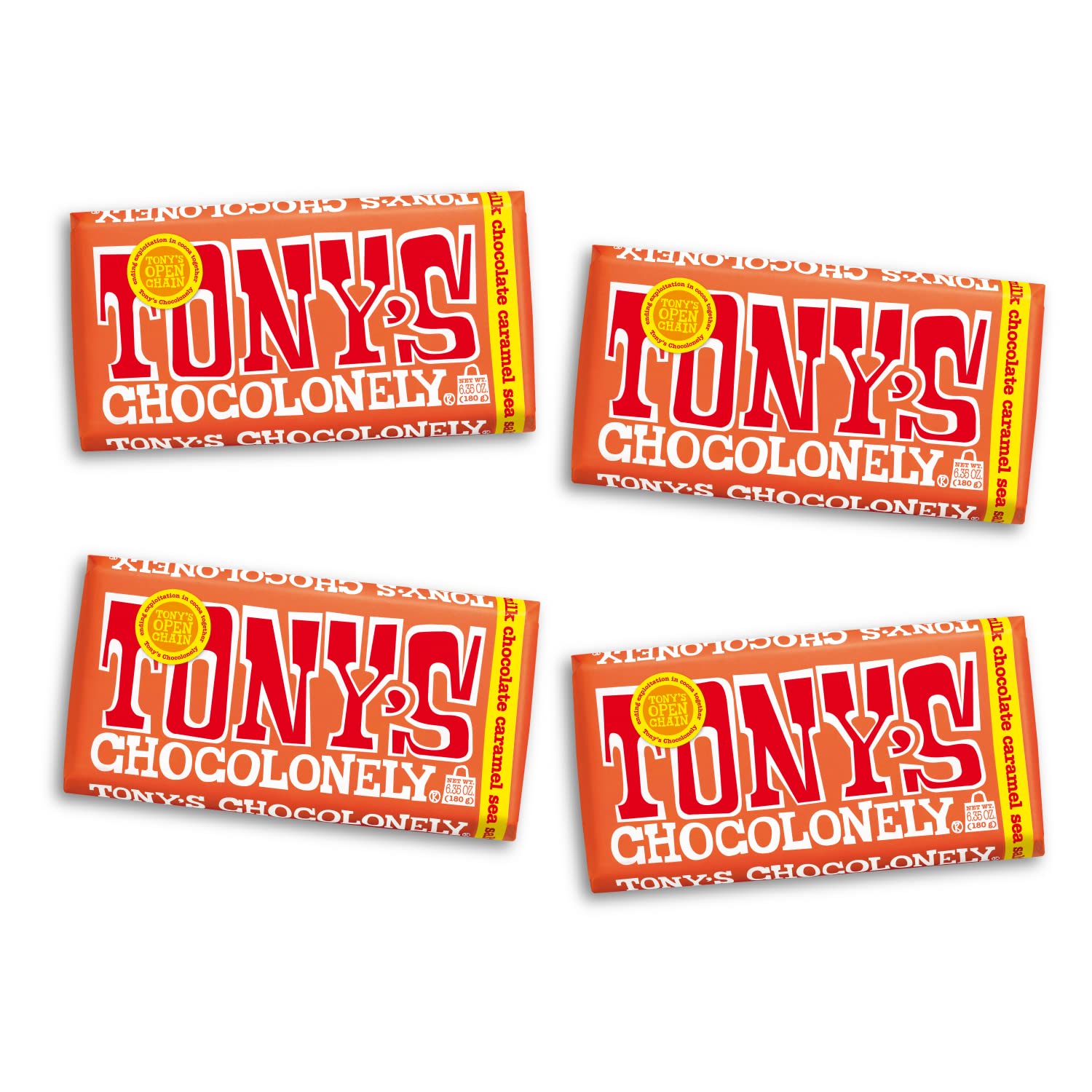 Tony'S Chocolonely Caramel Sea Salt Milk Chocolate Bar, 6 Oz., 4-Pack