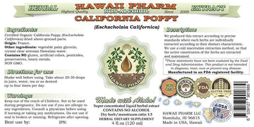 Hawaii Pharm Organic California Poppy Glycerite Herbal dietary product 4 Fl Oz Glass