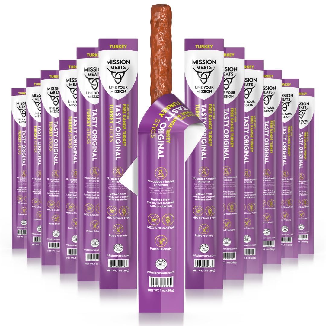 Mission Meats Turkey Jerky Snacks, Sugar Free, Paleo, Gluten Free, 1 Ounce (Pack of 12)
