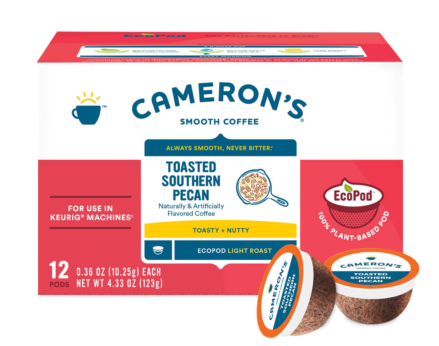 Camerons Coffee Single Serve Pods, Flavored Toasted Southern Pecan, 12 Count (Pack of 1)