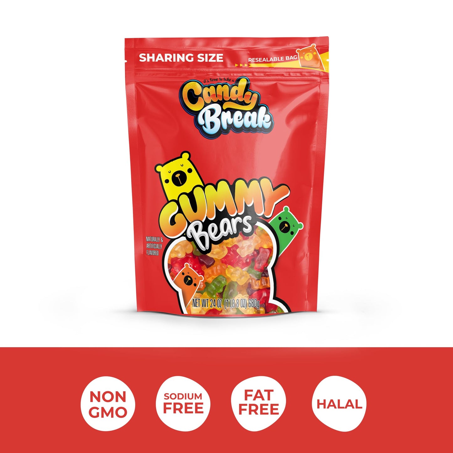 Candy Break Gummy Bears, Six Flavor Gummies, Sweet & Fruity Candy Snacks for Kids & Adults, Bulk Candies Share Size Bag, Variety