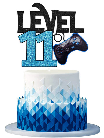 Level 11 Game Birthday Cake Topper - Video Game Boy'S 11Th Birthday Level Up Party Blue Cake Supplies - Game On Winner Gaming Pa