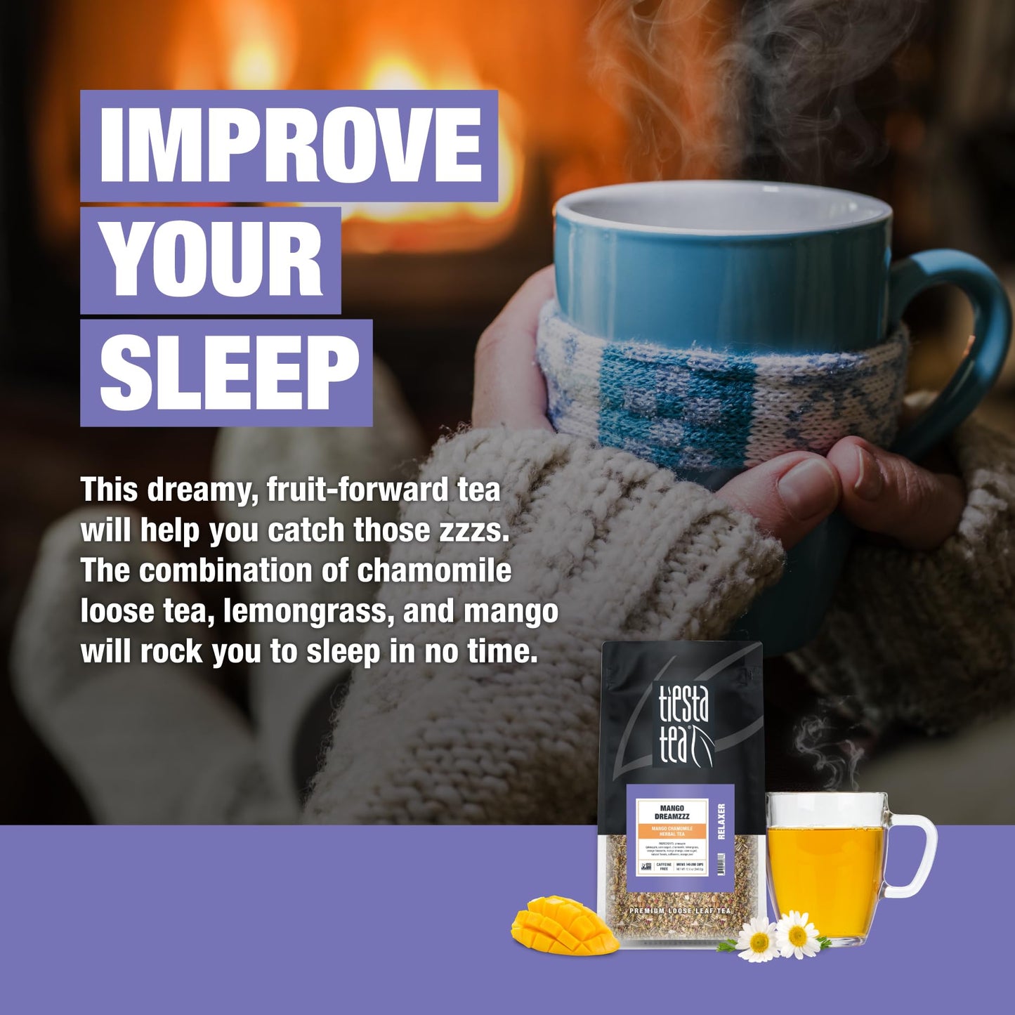 Tiesta Tea - Mango Dreamzzz | Mango Chamomile Herbal Tea | Premium Loose Leaf Tea | Non Caffeinated Tea | Make Hot Or Iced Tea & Brews Up To 200 Cups | Made W/ Natural Ingredients - 12Oz Resealable Bulk Pouch