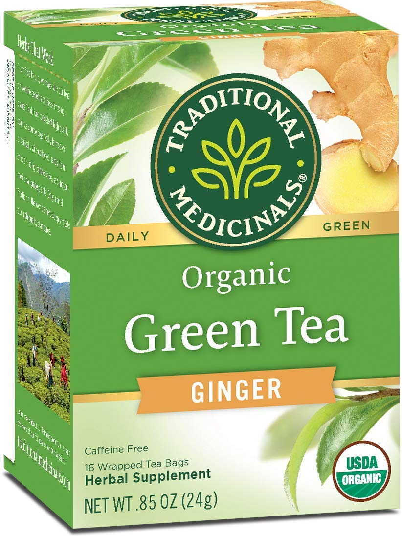 Traditional Medicinals Organic Green Tea Ginger Herbal Tea, Promotes Healthy Digestion, (Pack of 18) - 288 Tea Bags Total