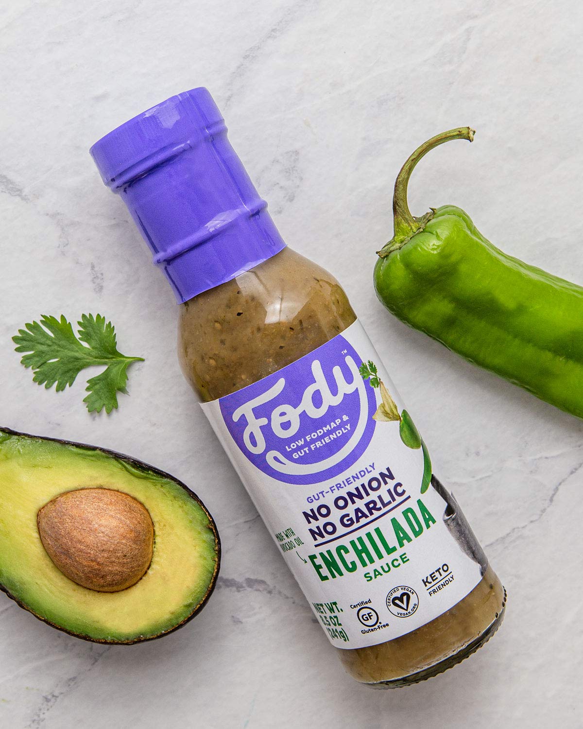 Fody Foods Vegan Green Enchilada Sauce Marinade, Tomatillo Avocado Oil, Low Fodmap Certified, No Msg, Gut & Ibs & Keto Friendly,